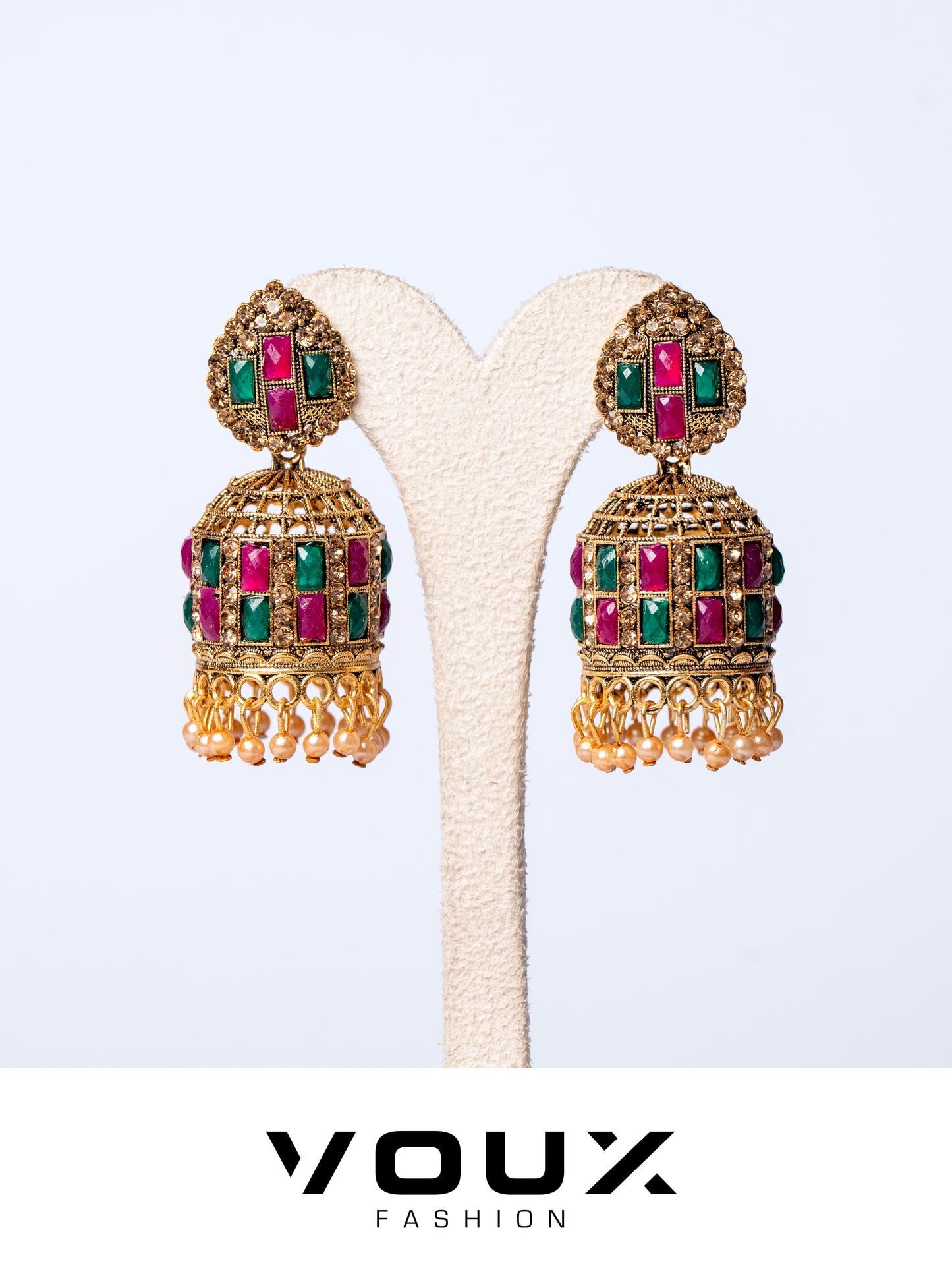 Meenakari Traditional Rajkot Jhumkis With Red Green Stone Work VF0001JW